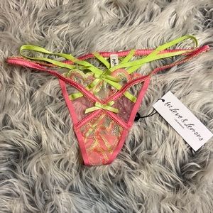 Brand new Victoria’s Secret for love and lemons, green and pink lace thong